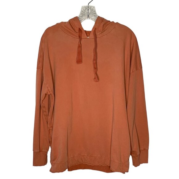 AERIE Rust Orange Lightweight Pullover Split-Hem Hooded Sweatshirt Size Medium - Picture 1 of 7